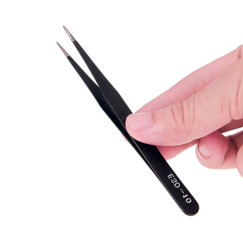 Anti-Static Stainless Steel Tweezers Set with Straight and Curved Tips, HH-TW12