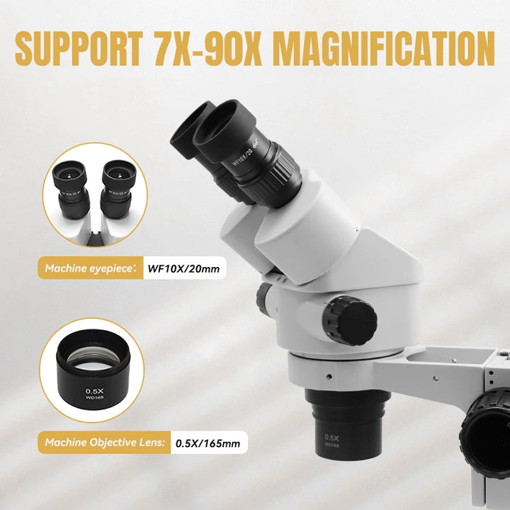 Katway HH-MH02A Binocular Stereo Microscope,Articulating Arm Stand with Base Plate,7X-90X Magnification with LED Light