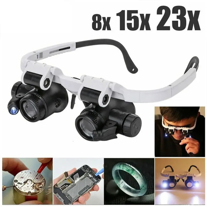 Magnifying Headband with LED Lights and 8x, 15x, 23x Lens Options,HH-AA39