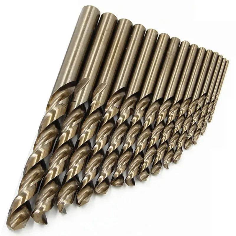 15-Piece Yellow Coated M35 Cobalt Twist Drill Bits for Precision Drilling,HH-AA34