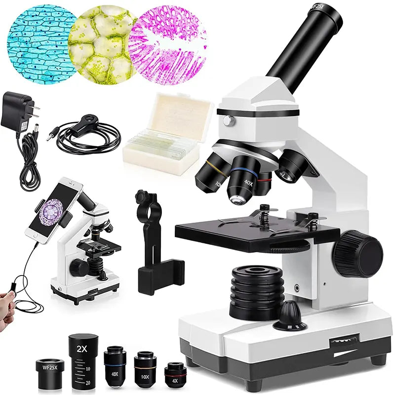 Compound Microscope with Microscope Slide Set, Cell Phone Adapter, HH-CO01