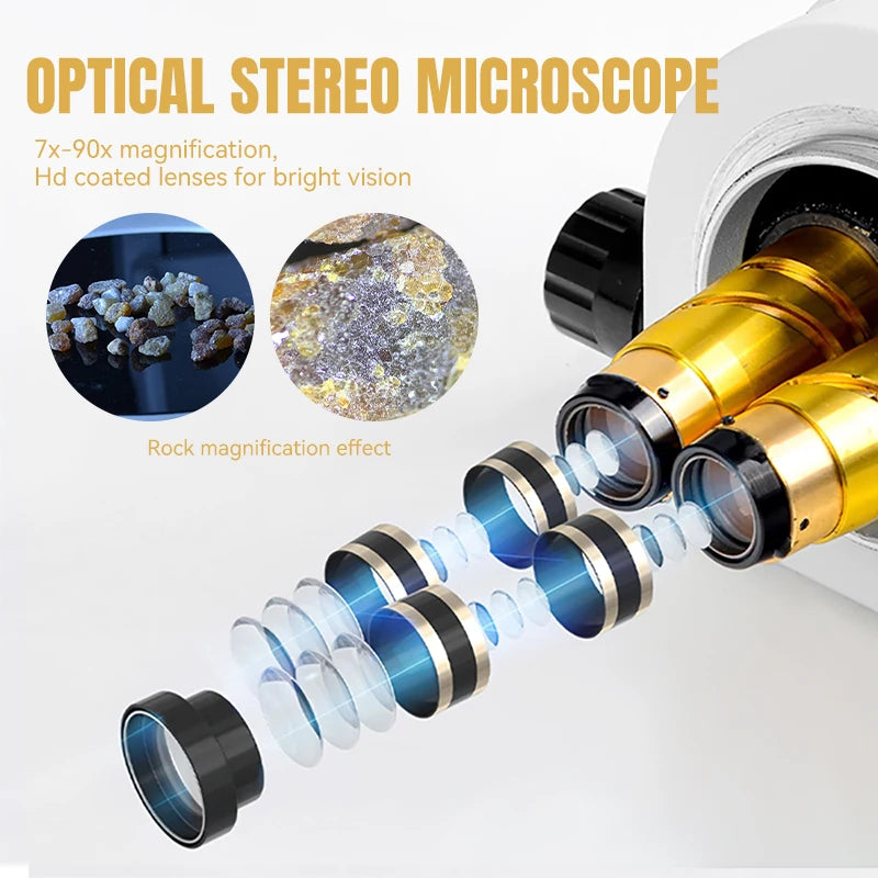 Katway HH-MH02A Binocular Stereo Microscope,Articulating Arm Stand with Base Plate,7X-90X Magnification with LED Light