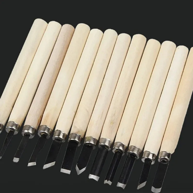 12-Piece Wood Carving Chisel and Knife Set for DIY Projects, Precision Wood Cutting, and Detailed Hand Gouging，HH-AA81