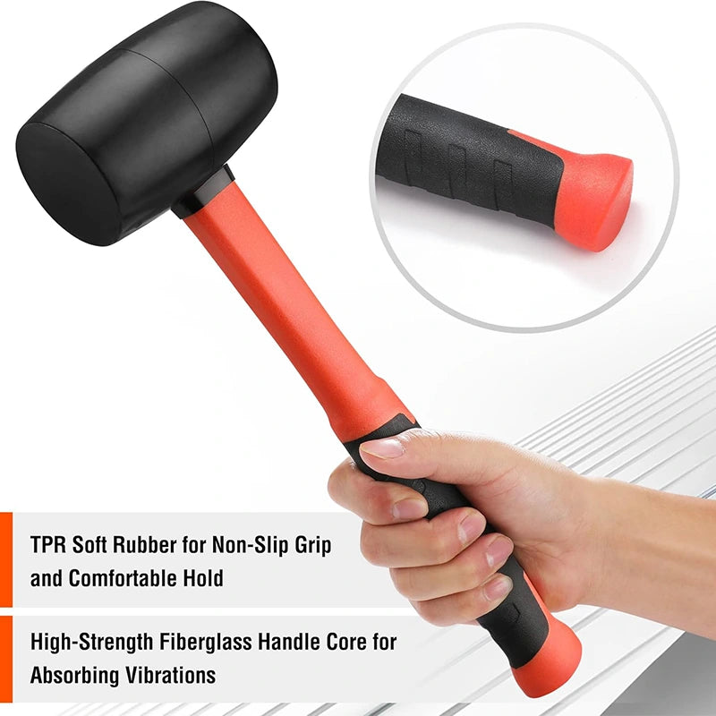 Double-Sided Soft-Head Rubber Hammer with Shock-Absorbing Fiber Handle, HH-LH09