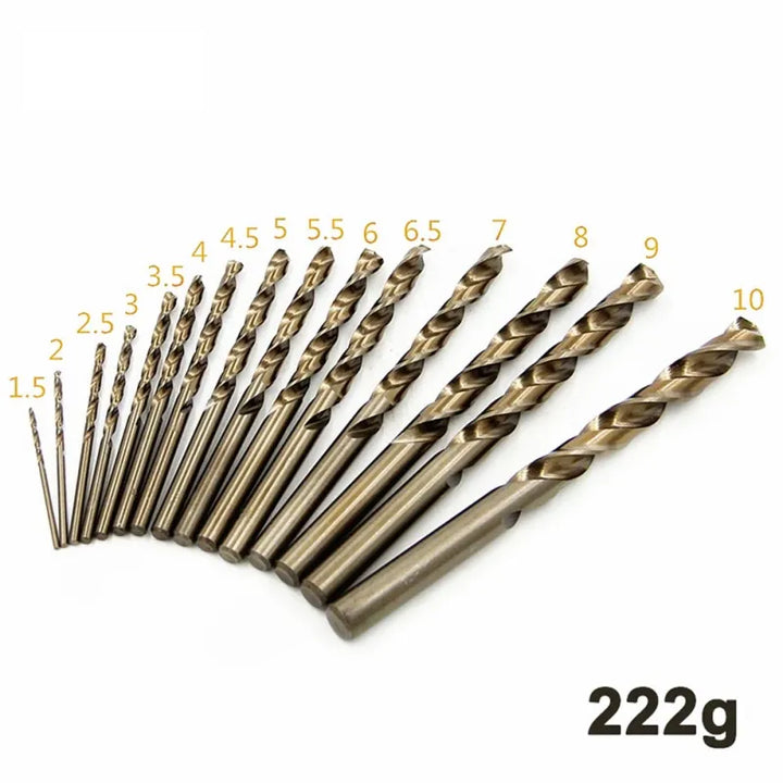 15-Piece Yellow Coated M35 Cobalt Twist Drill Bits for Precision Drilling,HH-AA34