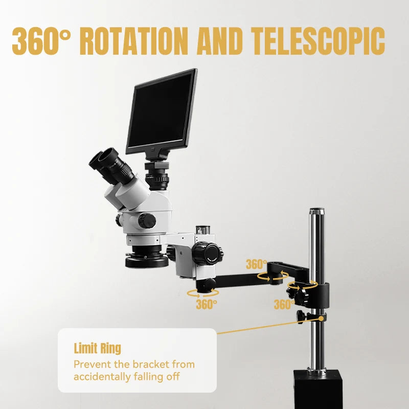 Katway HH-MS03B Trinocular Stereo Zoom Microscope,Clamping Articulating Arm Stand LED Light Includes LCD Digital