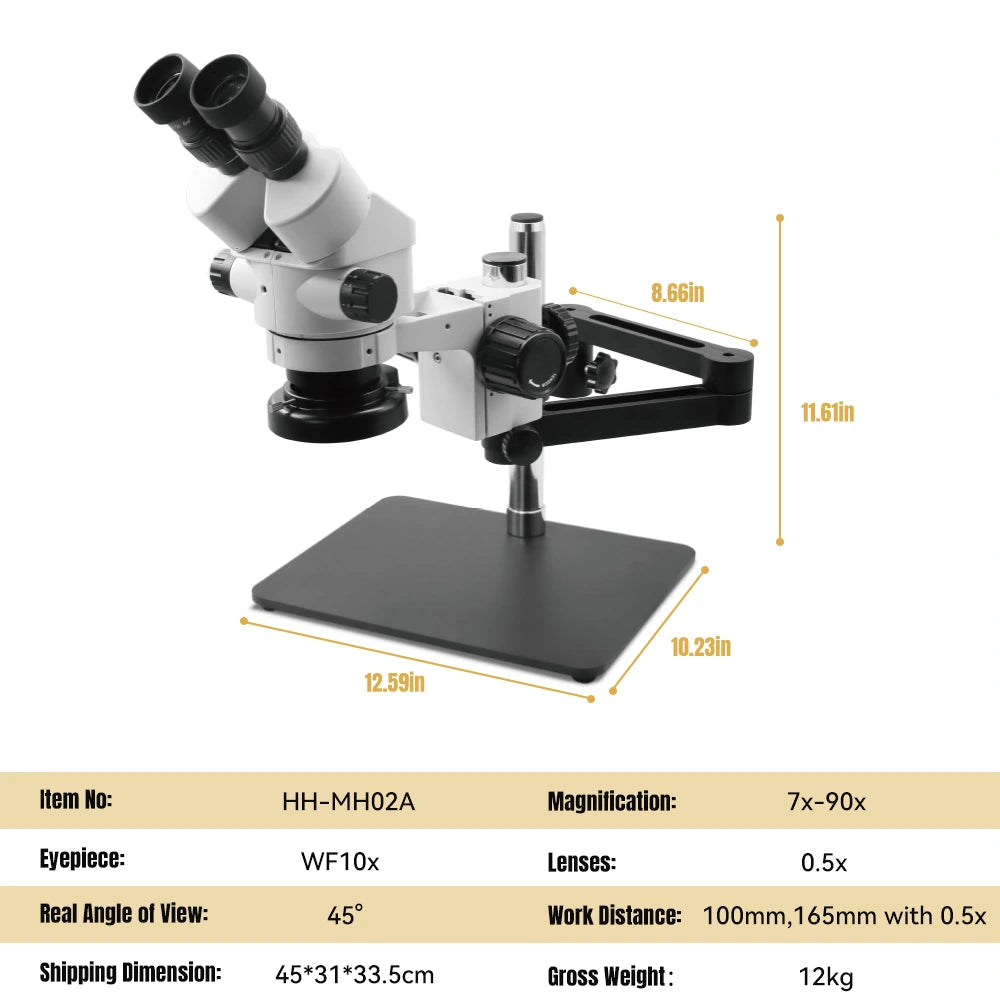 Katway HH-MH02A Binocular Stereo Microscope,Articulating Arm Stand with Base Plate,7X-90X Magnification with LED Light