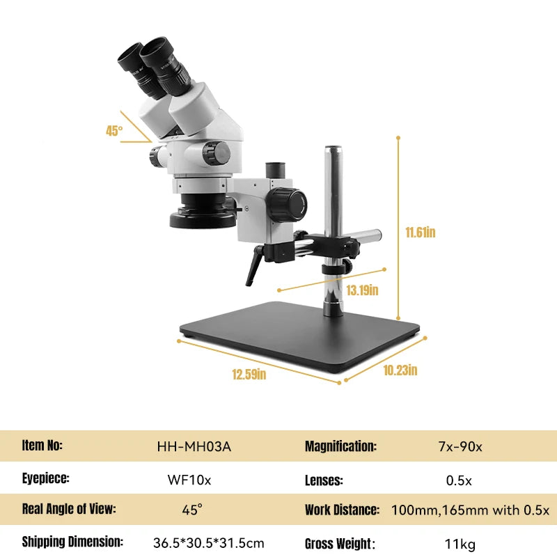 Katway HH-MH03A Binocular Microscope Stereo Zoom,56-Bulb LED Ligh,Boom-Arm Standt,7X-90X Magnification