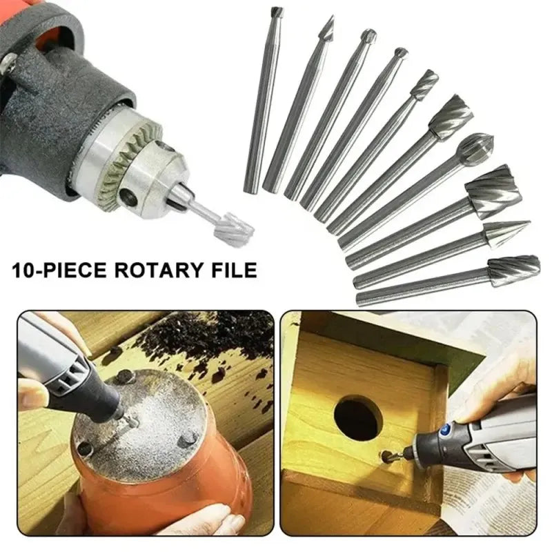 10pc High-Speed Steel Rotary File Kit for DIY Projects and Woodworking,HH-AA54