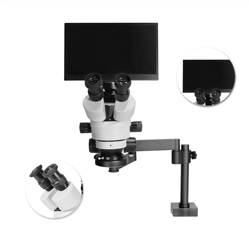 Katway HH-MS03B Trinocular Stereo Zoom Microscope,Clamping Articulating Arm Stand LED Light Includes LCD Digital