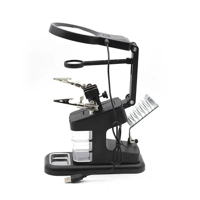 3-in-1 LED Magnifying Glass with Auxiliary Clip and Soldering Iron Stand for Welding and Repairs,HH-AA82