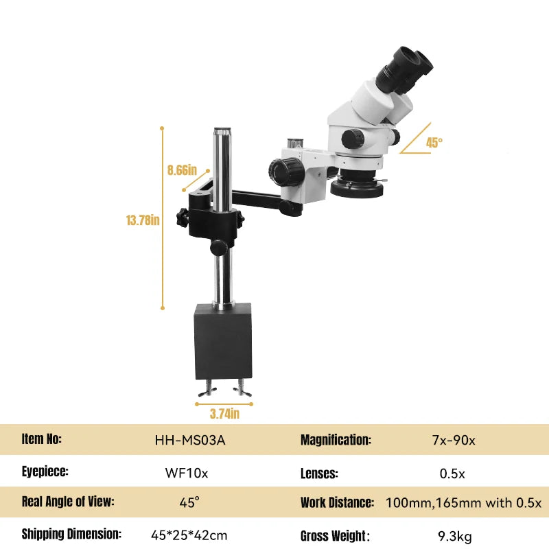 Katway HH-MS03A Binocular Stereo Zoom Microscope,Clamping Articulating Arm Stand 7X-90X Magnification- LED Light