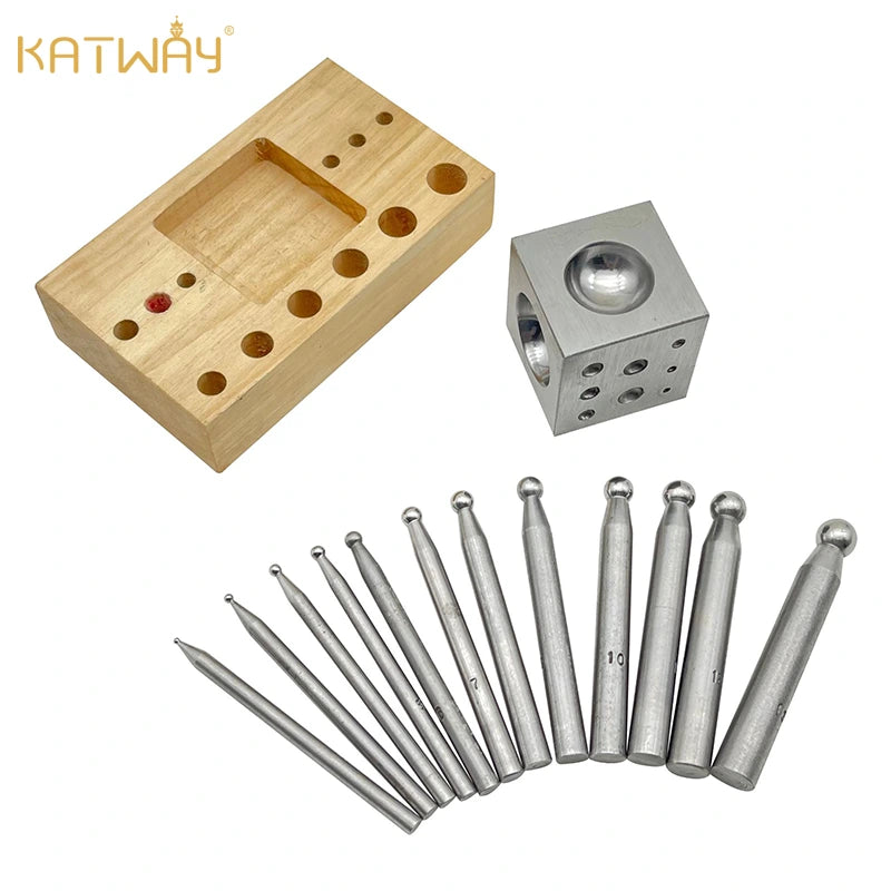 Nest Anvil 13PCS Set Wooden Base Plate Round Punch, HH-DT02