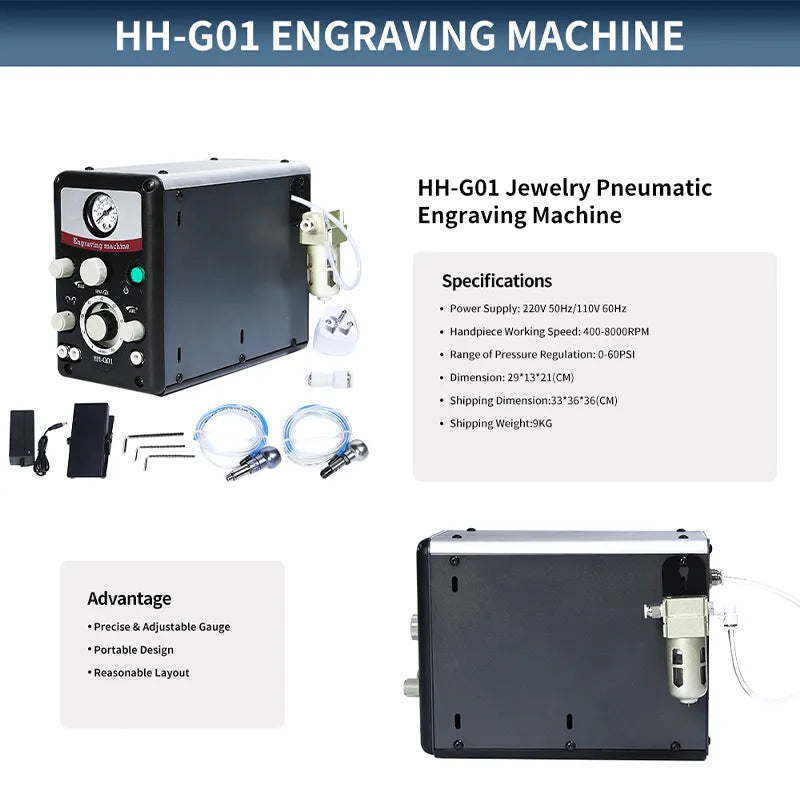 VEVOR Pneumatic Jewelry Engraver Machine 110V 60Hz Pneumatic Hand Engraving  Machines 400-8000 Rpm Pneumatic Graver Handpiece Double-Head Micro Engraer  for Jewelry Crafts and Wrought Iron