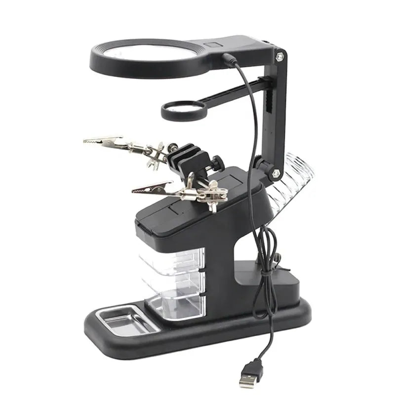 3-in-1 LED Magnifying Glass with Auxiliary Clip and Soldering Iron Stand for Welding and Repairs,HH-AA82