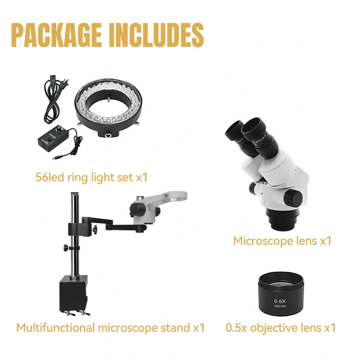 Katway HH-MS03A Binocular Stereo Zoom Microscope,Clamping Articulating Arm Stand 7X-90X Magnification- LED Light