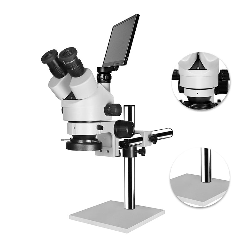 Katway HH-MS02B Trinocular Stereoscopic Microscope,Single Arm Boom Stand,7X-90X Magnification with LED Light and LCD Digital
