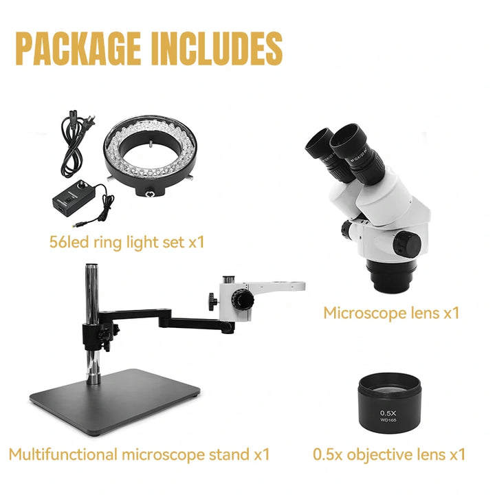 Katway HH-MH02A Binocular Stereo Microscope,Articulating Arm Stand with Base Plate,7X-90X Magnification with LED Light