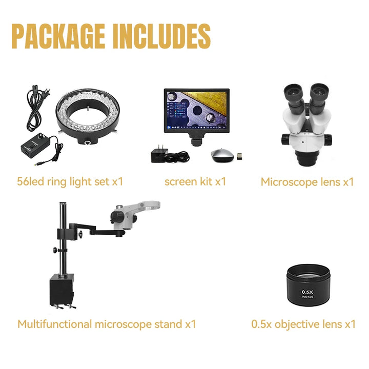 Katway HH-MS03B Trinocular Stereo Zoom Microscope,Clamping Articulating Arm Stand LED Light Includes LCD Digital