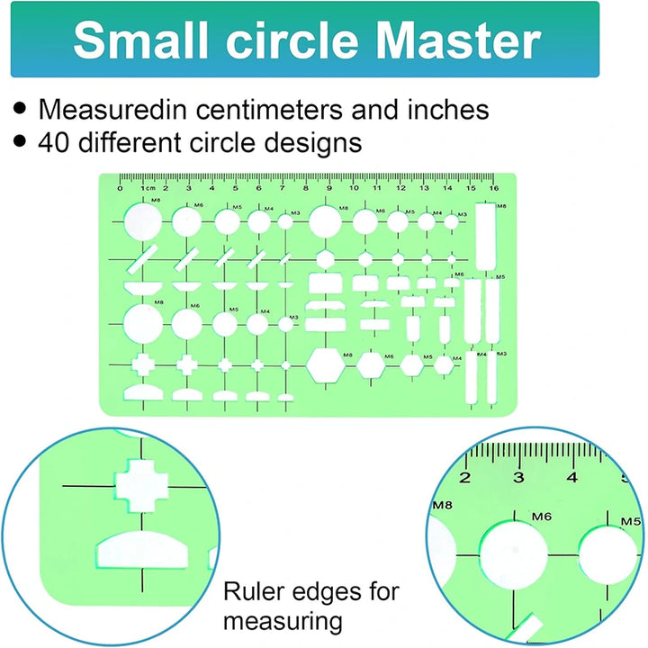 11-Piece Multi-purpose Curve Nut Drawing Template Set Ruler, HH-DS06