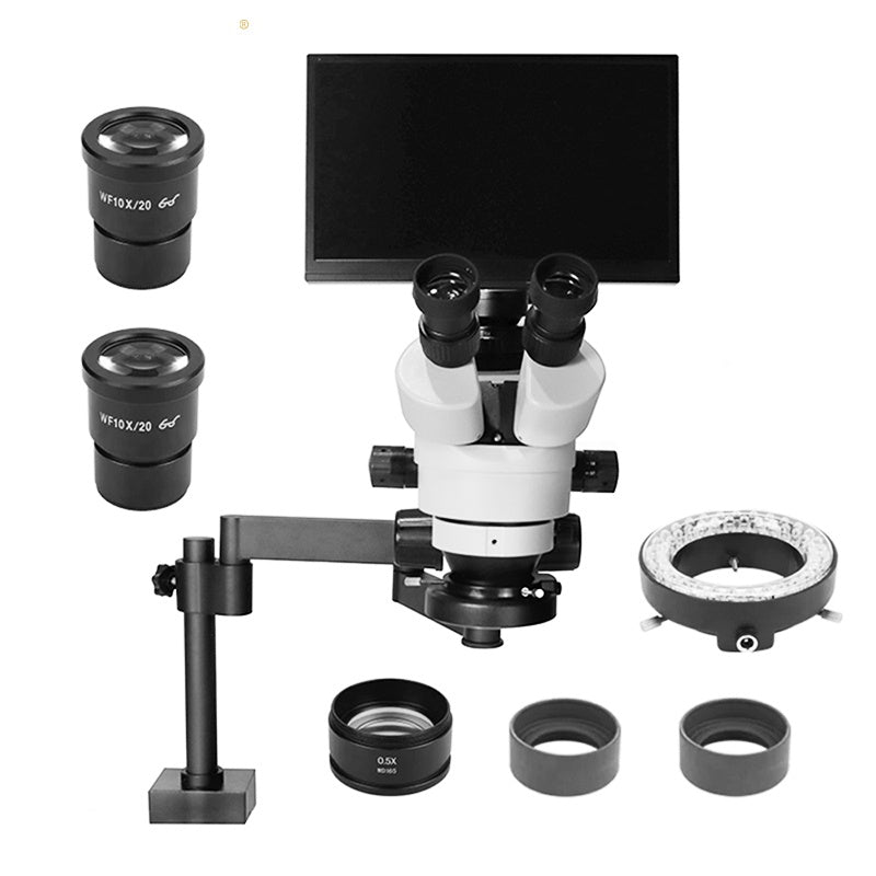 Katway HH-MS03B Trinocular Stereo Zoom Microscope,Clamping Articulating Arm Stand LED Light Includes LCD Digital