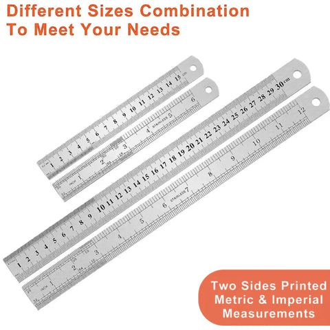 Double-Sided Stainless Steel Metric Ruler with Inch Scale, Durable Measuring Tool for Office and DIY Projects,HH-AA85