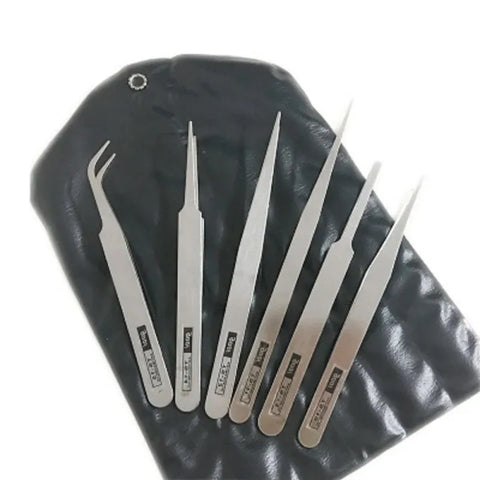 6-Piece Tweezers Set for Crafting with Angled and Straight Tips, HH-TW14