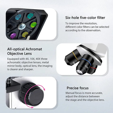 Compound Microscope with Microscope Slide Set, Cell Phone Adapter, HH-CO01