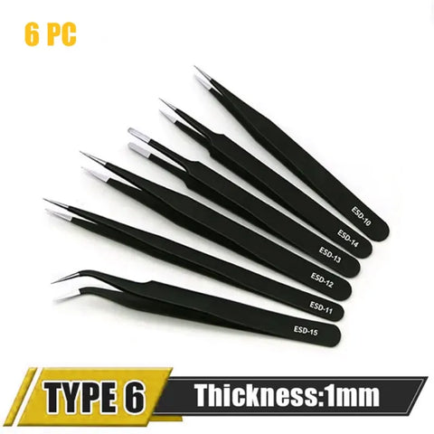 Anti-Static Stainless Steel Tweezers Set with Straight and Curved Tips, HH-TW12