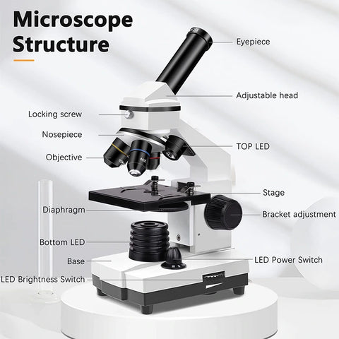 Compound Microscope with Microscope Slide Set, Cell Phone Adapter, HH-CO01
