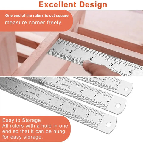 Double-Sided Stainless Steel Metric Ruler with Inch Scale, Durable Measuring Tool for Office and DIY Projects,HH-AA85