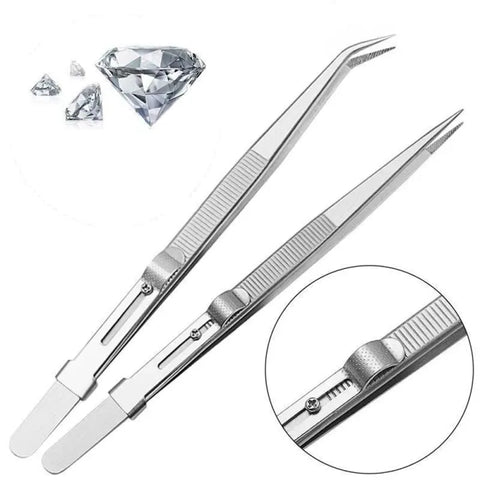 Set of 2 Precision Stainless Steel Straight and Angled Tweezers, HH-TW15