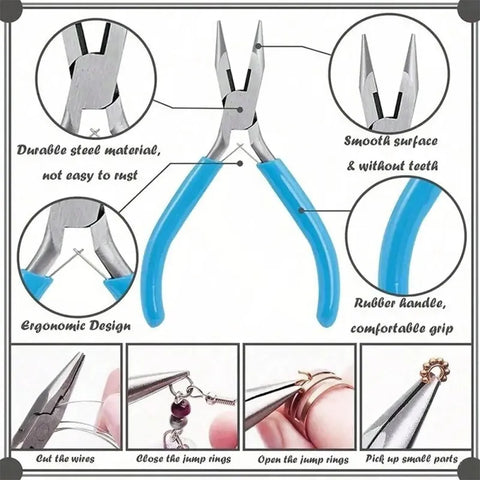 Wire Cutters Round Nose Pliers and Flat Nose Pliers 3-Piece Jewelry Pliers, HH-JP11