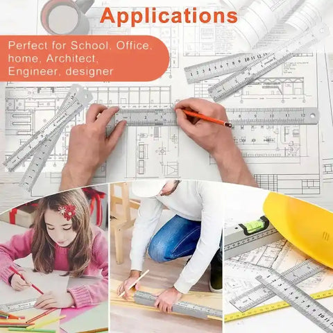 Double-Sided Stainless Steel Metric Ruler with Inch Scale, Durable Measuring Tool for Office and DIY Projects,HH-AA85