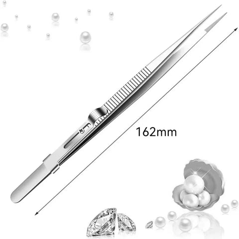 Set of 2 Precision Stainless Steel Straight and Angled Tweezers, HH-TW15