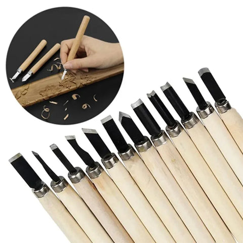 12-Piece Wood Carving Chisel and Knife Set for DIY Projects, Precision Wood Cutting, and Detailed Hand Gouging,HH-AA81