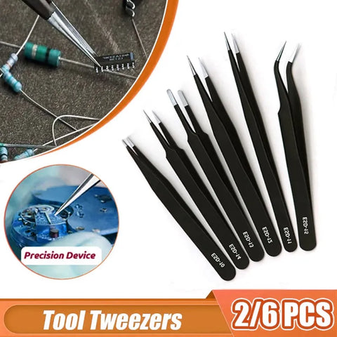 Anti-Static Stainless Steel Tweezers Set with Straight and Curved Tips, HH-TW12